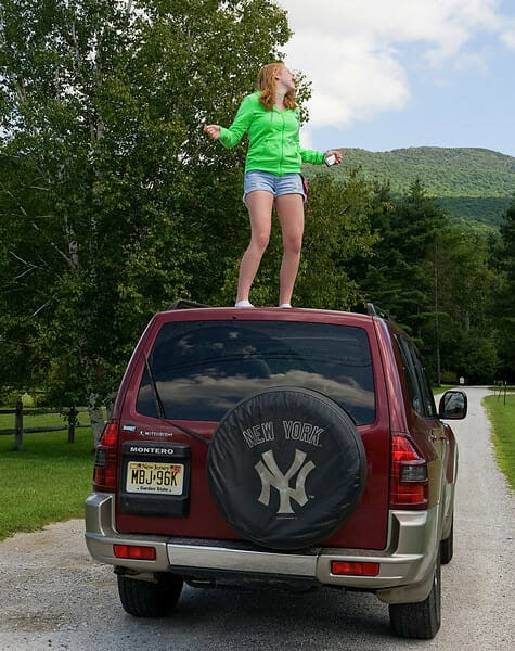Emma on car
