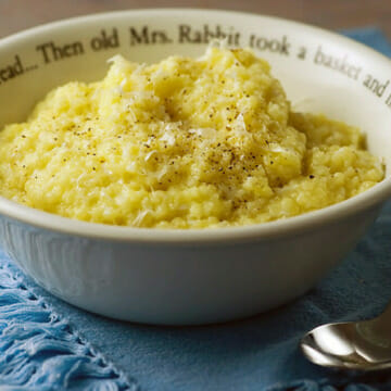Pastina with egg and cheese in a bowl.