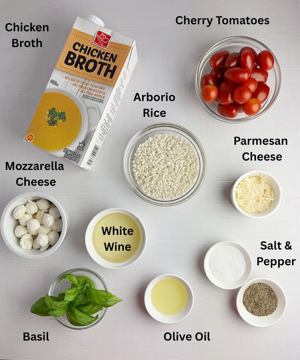 Tomato Basil Mozzarella Risotto Ingredients.