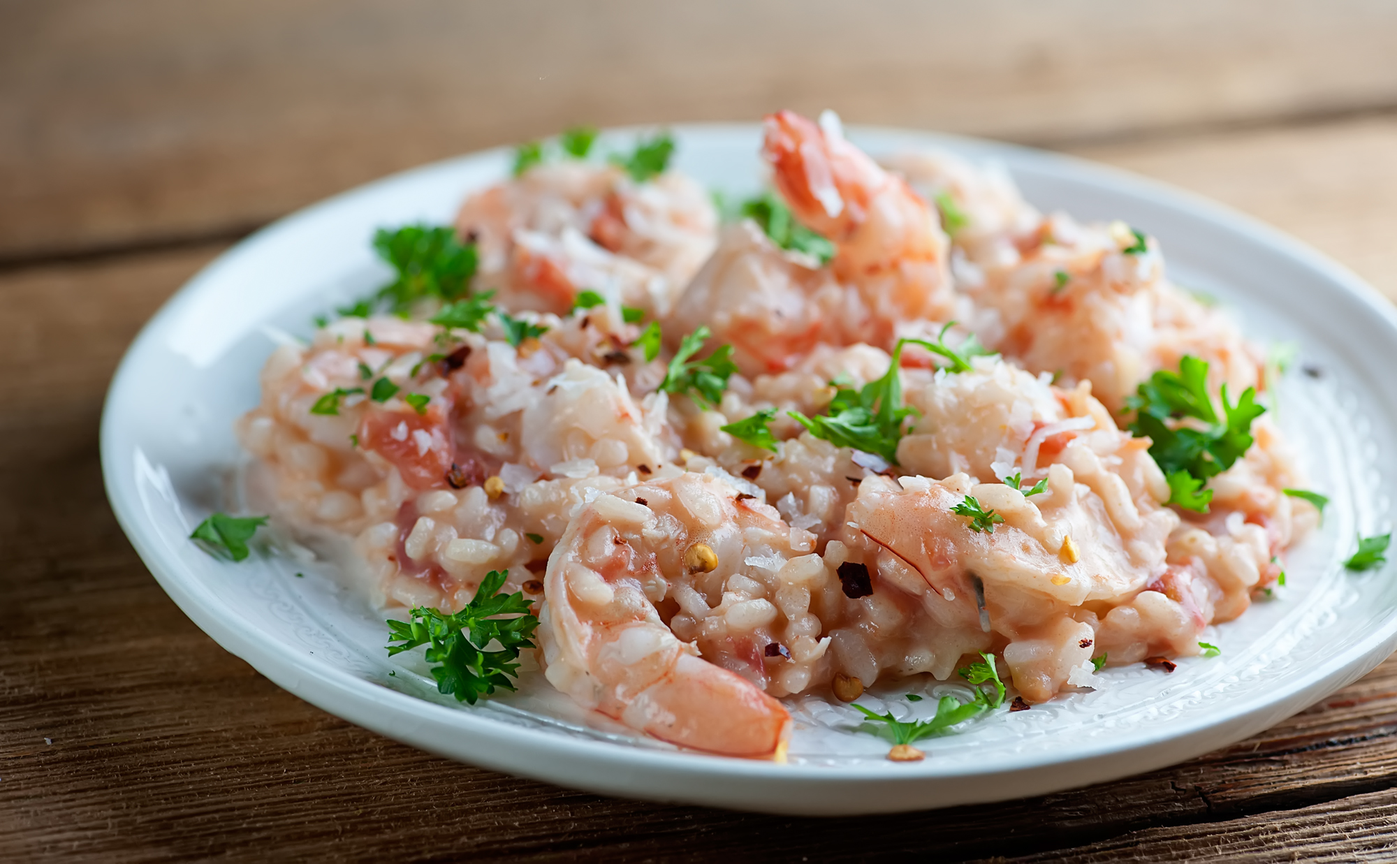 Bok Choy Risotto with Coconut Milk and Pan Seared Shrimp