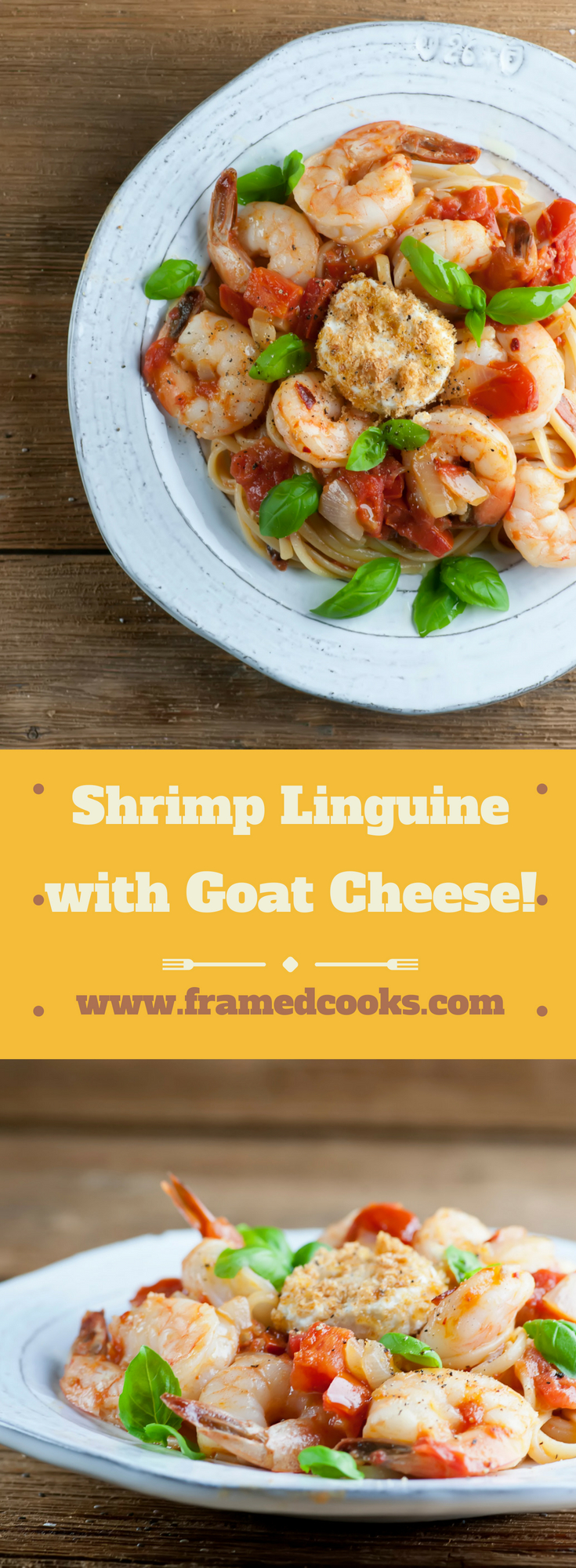 Get some goat cheese and make this easy and delicious recipe for shrimp, tomato and basil linguine with goat cheese rounds! Simple little goat cheese rounds take this pasta recipe from regular to elegant.