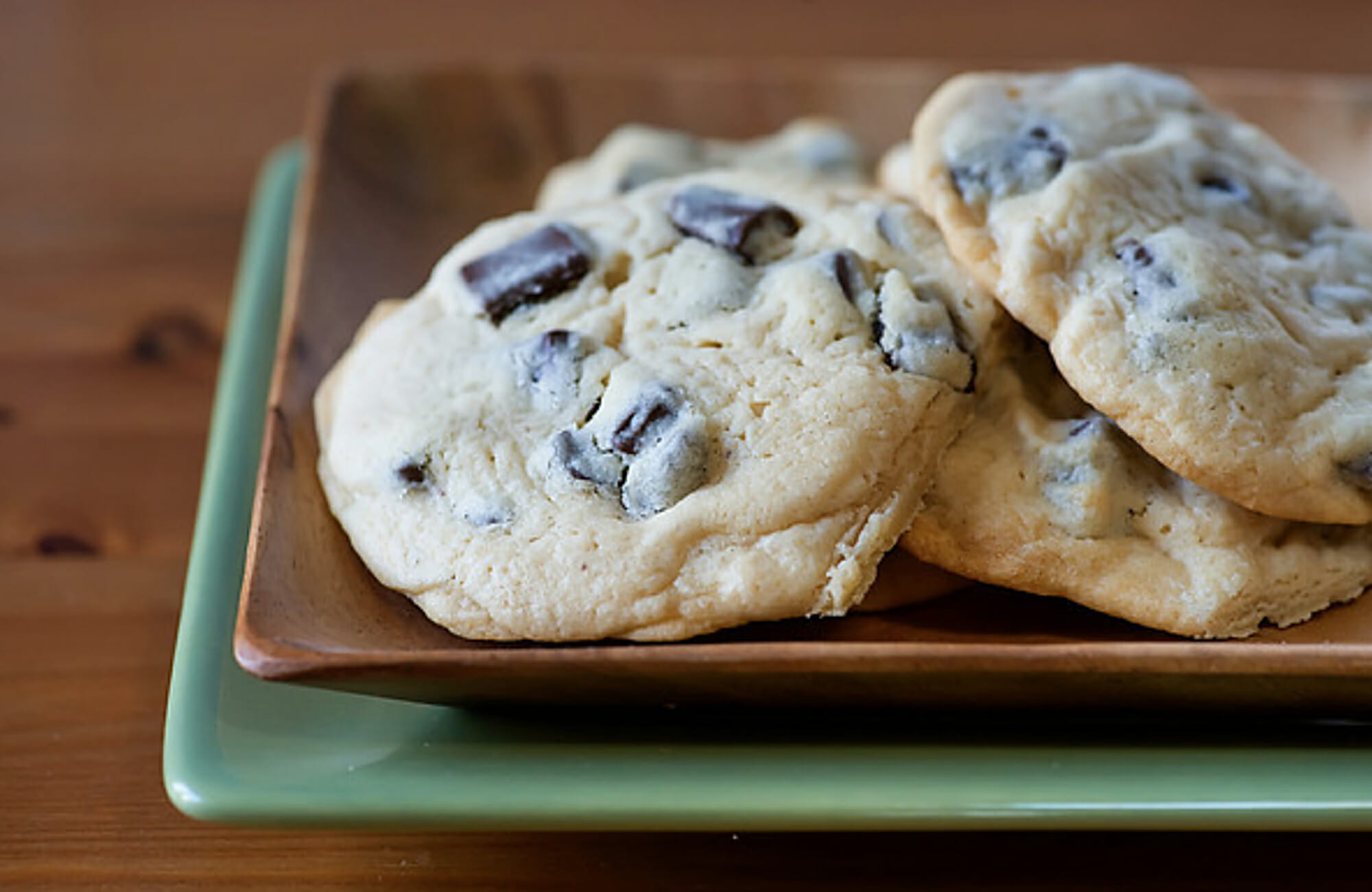 Blue dory  chocolate chunk cookies on a plate.