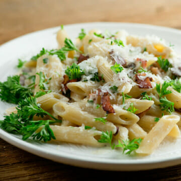 Penne di Parma on a plate.