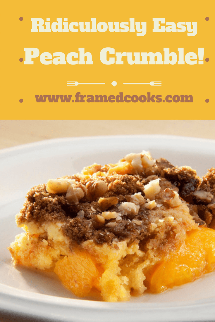 This ridiculously easy peach crumble is a real crowd pleaser! Just don't tell them how crazily easy it is as they come back for dessert seconds.