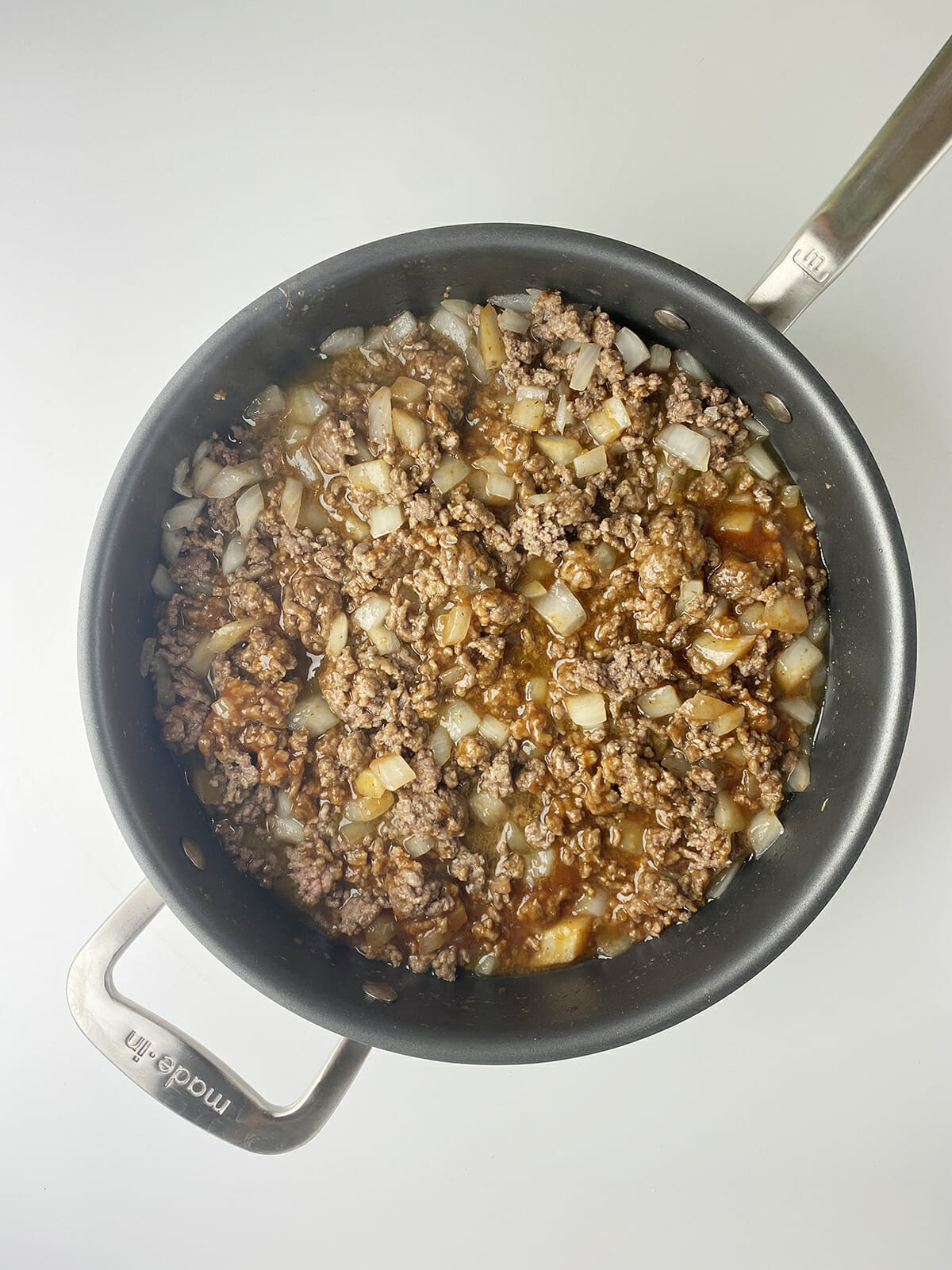 barbecue casserole mixture in skillet