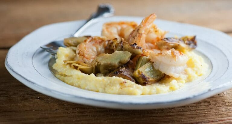 shrimp and grits with artichokes