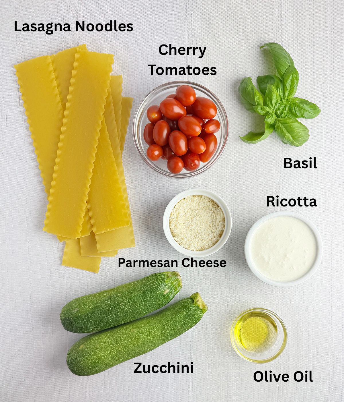 Ingredients needed for summer lasagna.