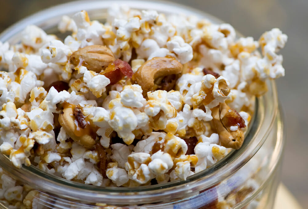 easy bacon cashew caramel popcorn