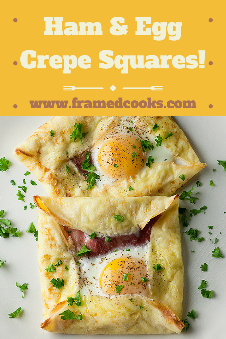 These perfect little packages of sunny side up egg and ham all wrapped up in a soft crepe are a treat for breakfast, lunch or dinner!