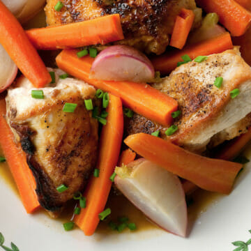 Chicken with Spring Vegetables in a bowl.