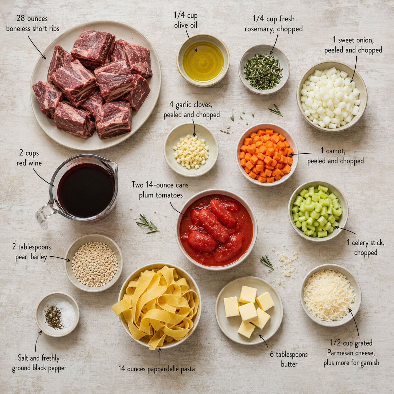 Braised Short Ribs Ingredients.