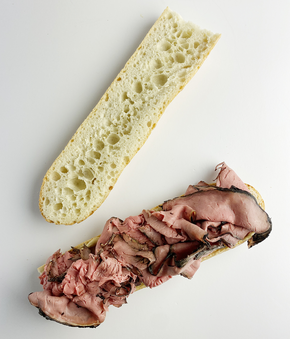 French bread and roast beef sandwich.