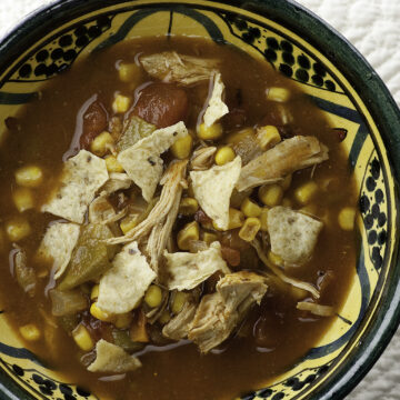 Chicken tortilla soup in a bowl.