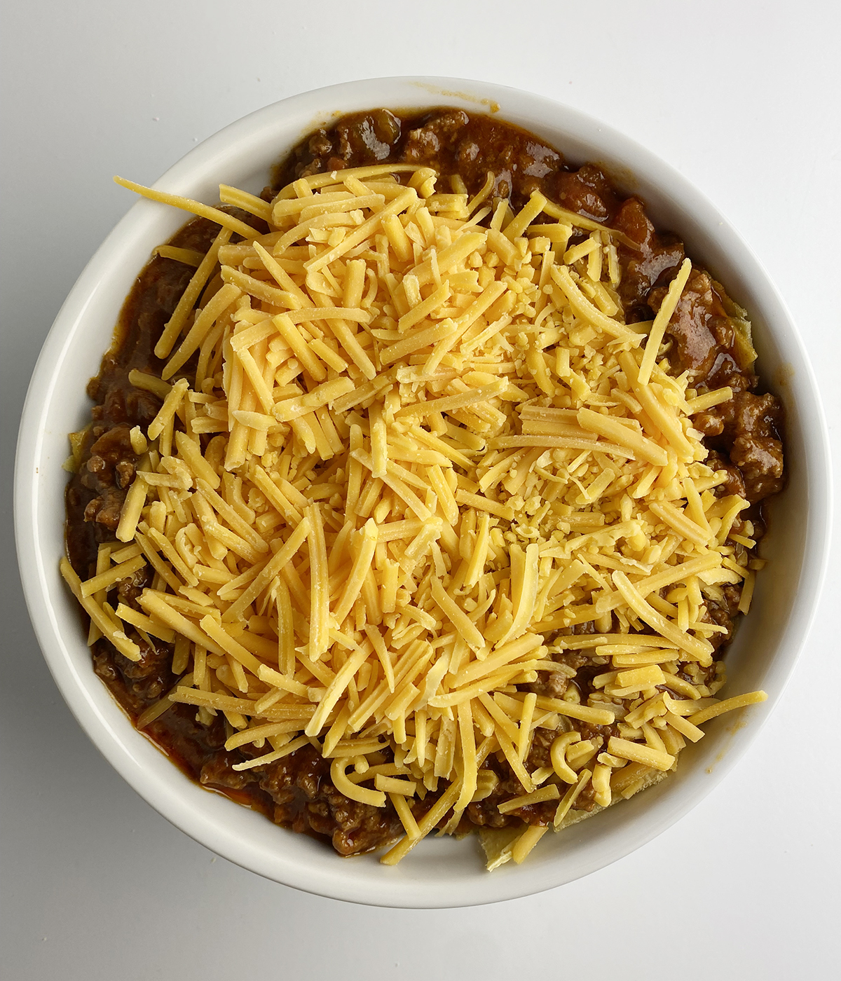 Beef enchilada casserole ready for the microwave.