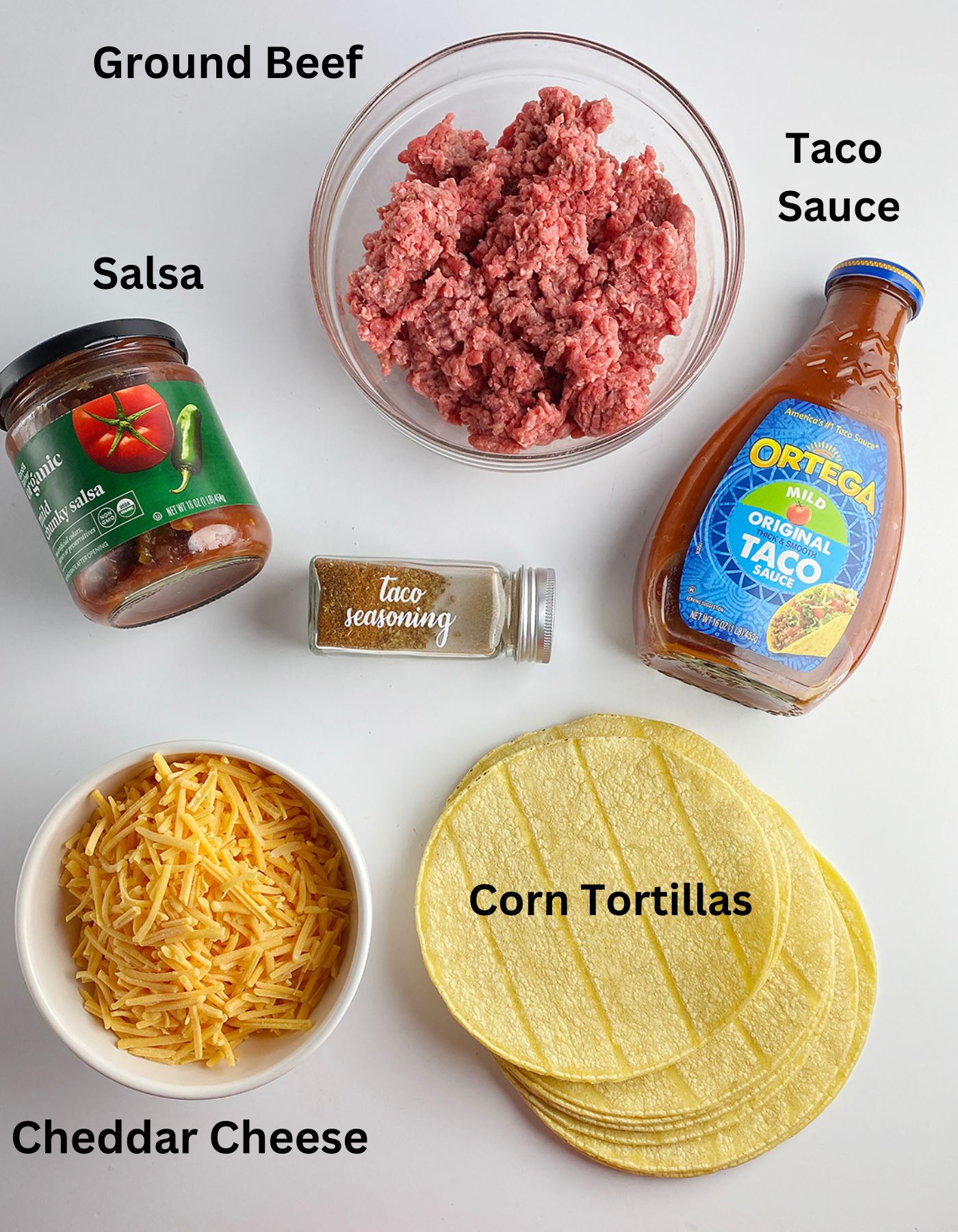 Ingredients for Beef Enchilada Casserole.
