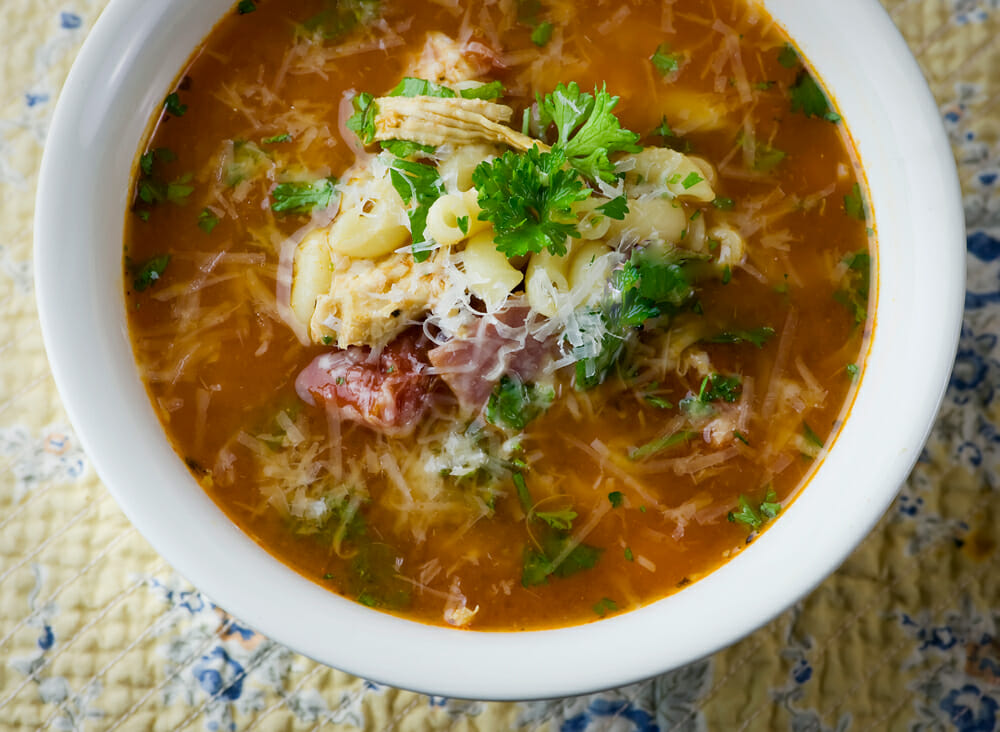Chicken Macaroni Soup with Tomatoes Framed Cooks