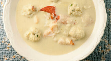 Cauliflower Soup with Lobster Dumplings