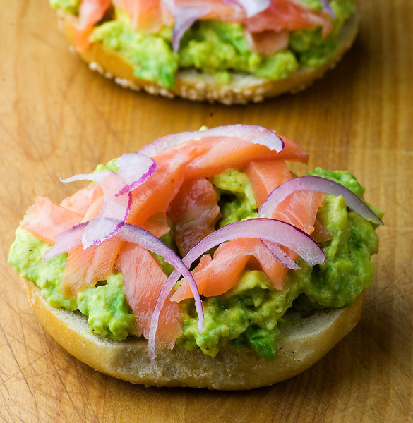 bagel with lox and avocado