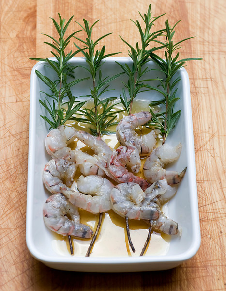 shrimp on rosemary skewers