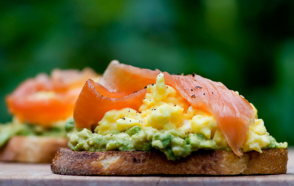 Open Face Sandwiches with Avocado, Egg and Smoked Salmon