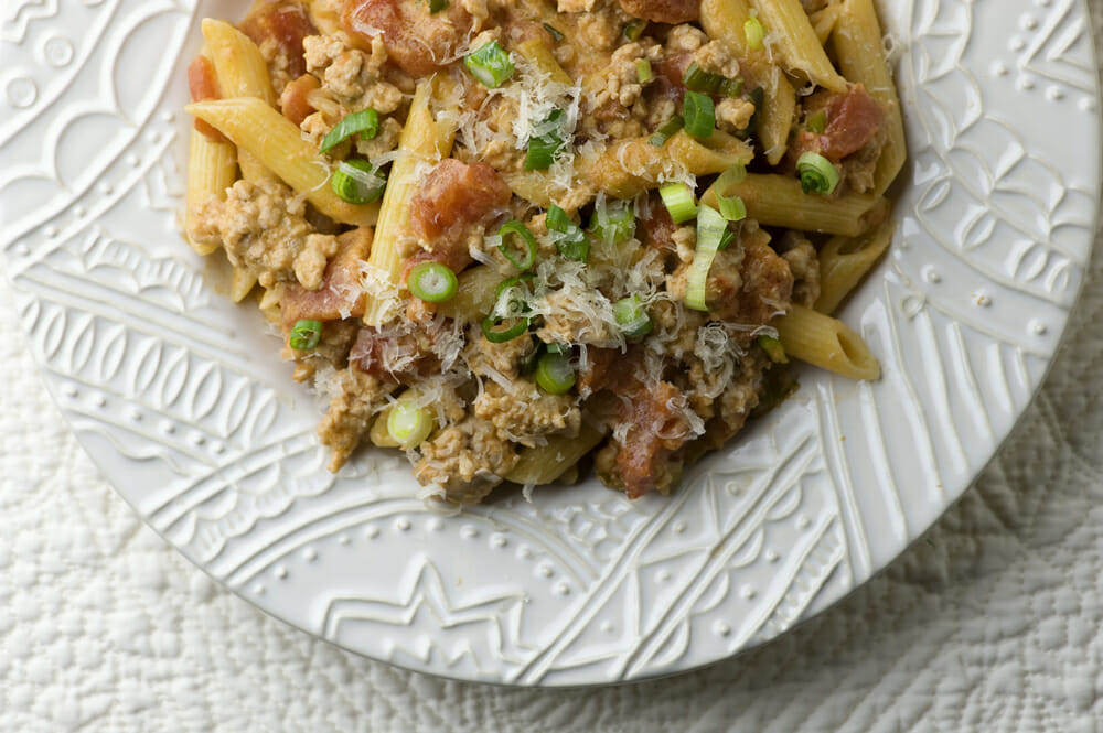 Pasta with Tomato Veal Sauce Pasta with Tomato Veal Sauce on a plate.