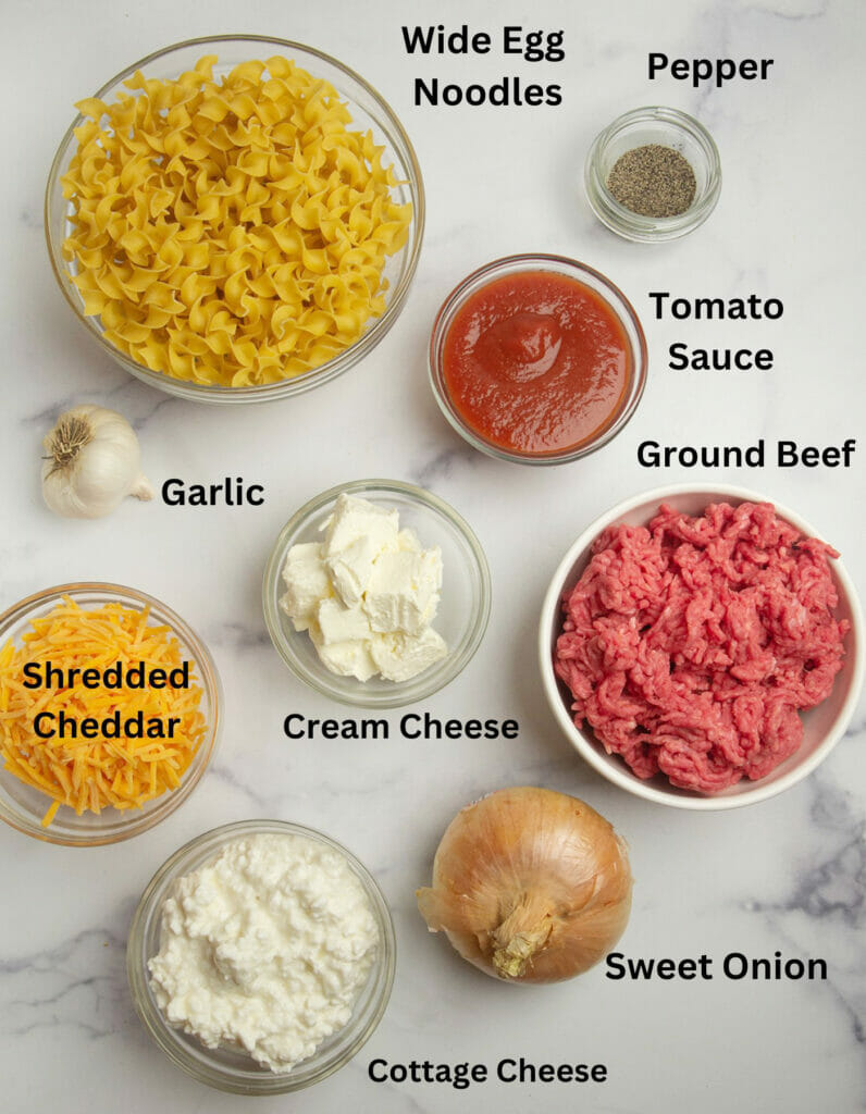 Ingredients for beef stroganoff Casserole