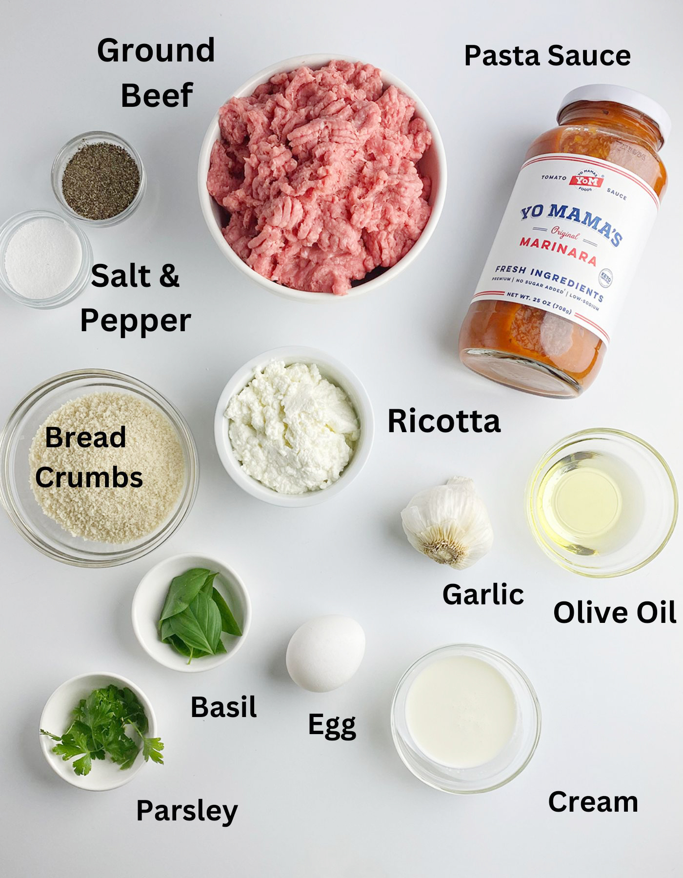Ingredients for meatballs with ricotta.