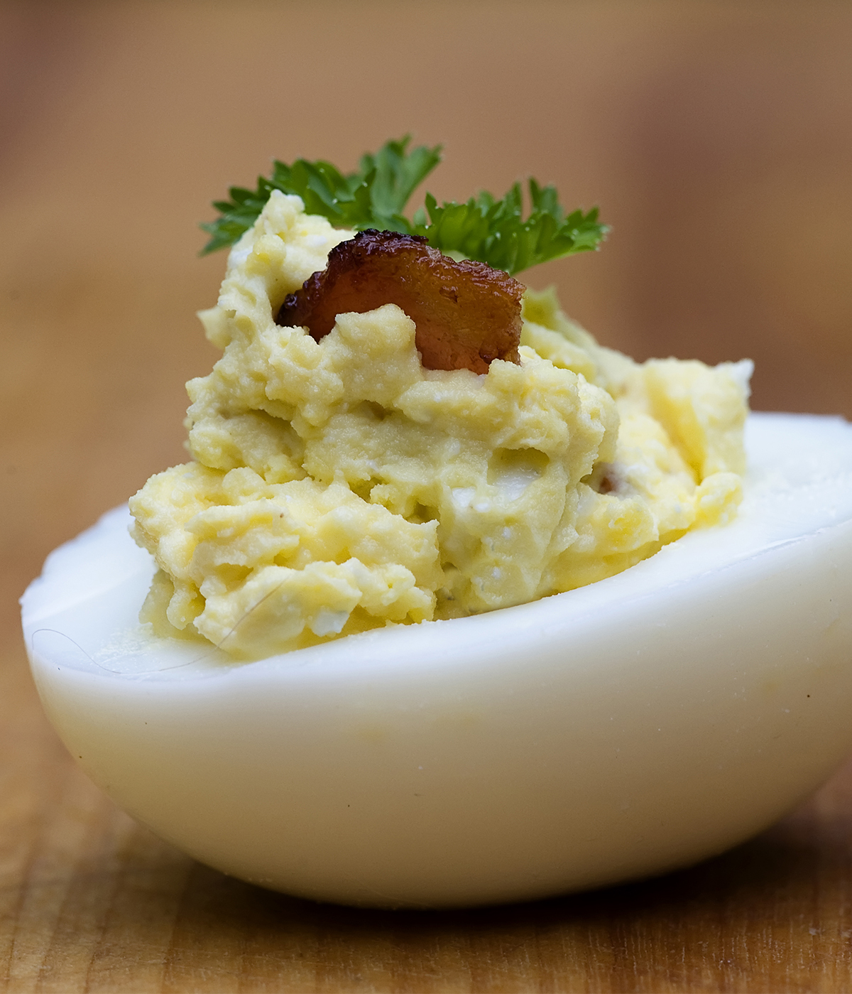 Stuffed bacon blue cheese deviled egg.