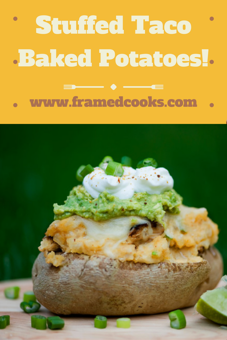 Turn a plain old baked potato into a spicy, creamy extravaganza with this baked stuffed taco potato recipe!