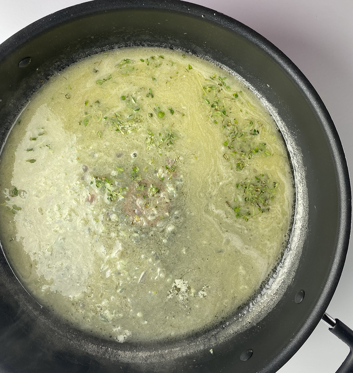 Butter sauce in a skillet.