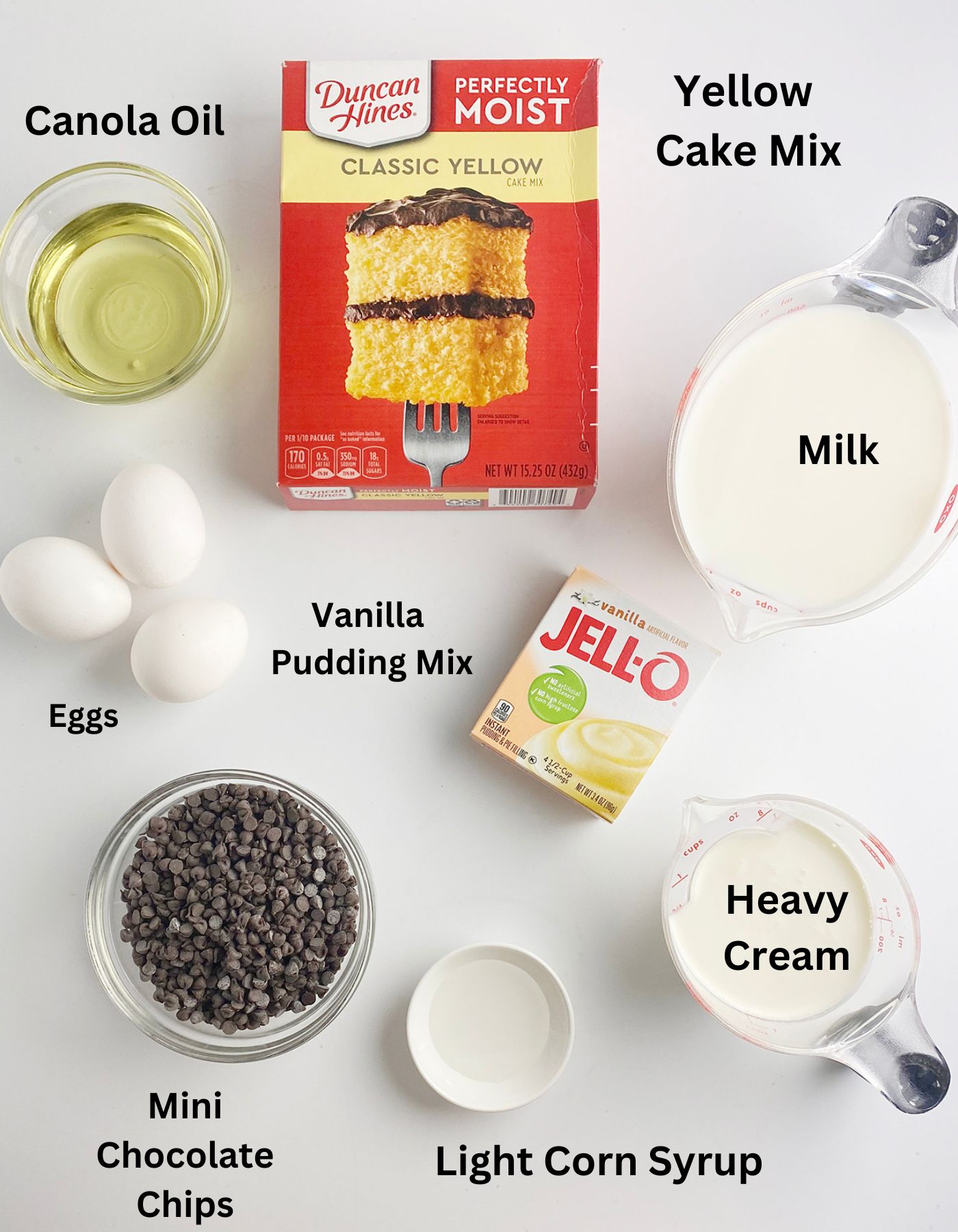 Ingredients needed for Boston Cream Pie Cupcakes.