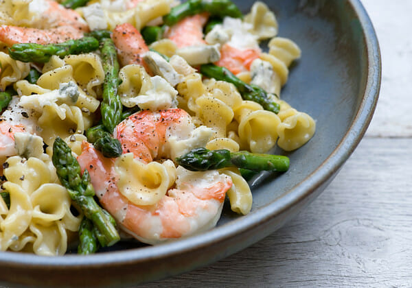 Warm Shrimp and Blue Cheese Pasta Salad - Framed Cooks