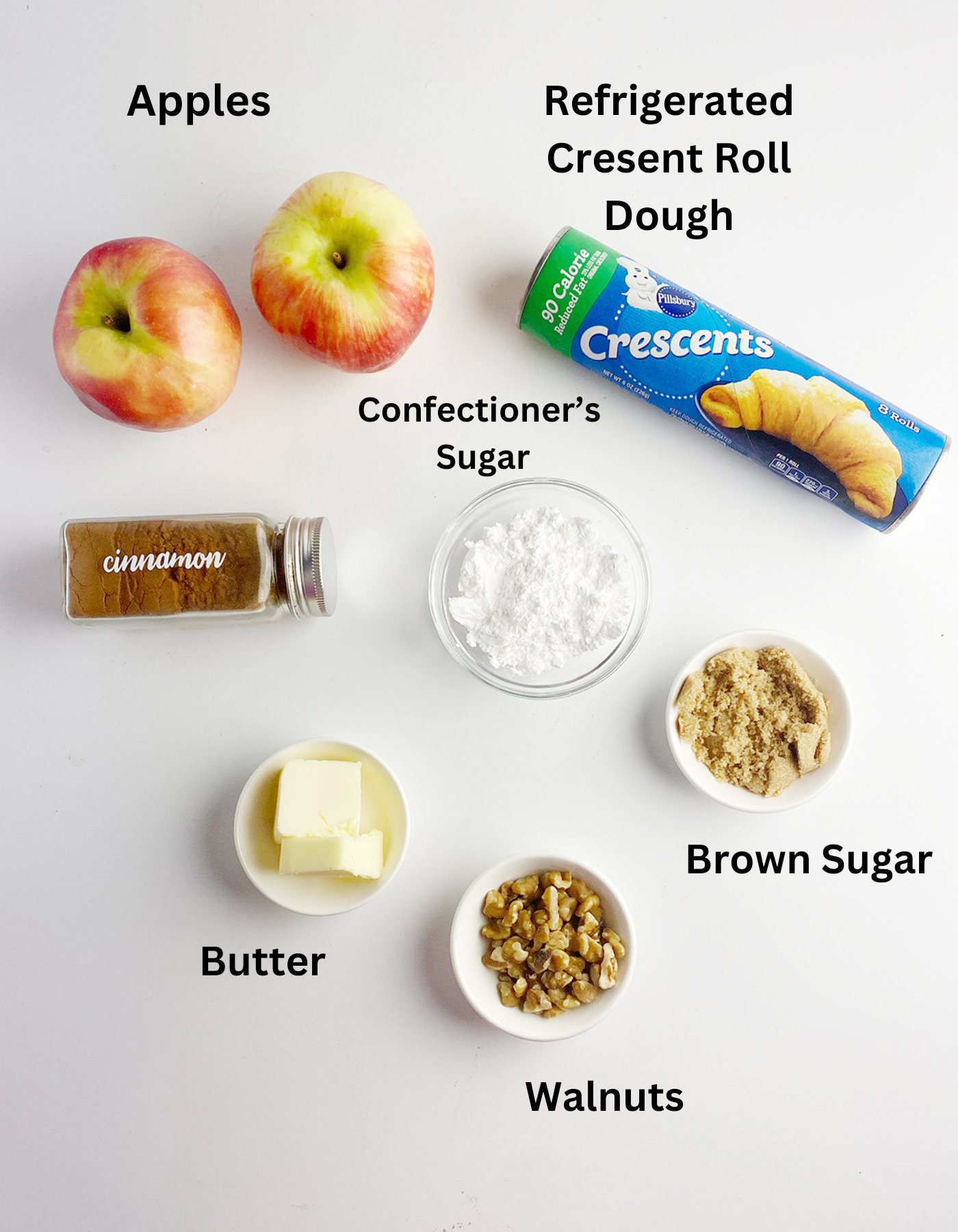 Ingredients needed to make easy mini apple pies.