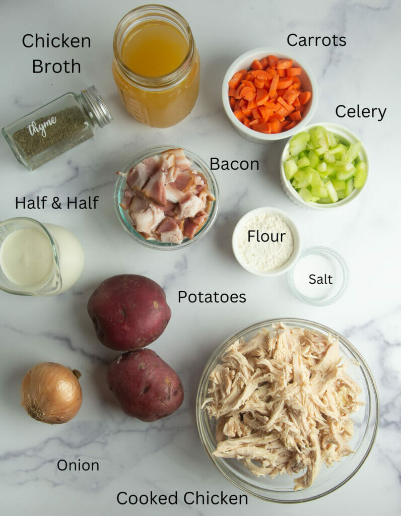 Ingredients for Creamy Chicken stew on the counter.