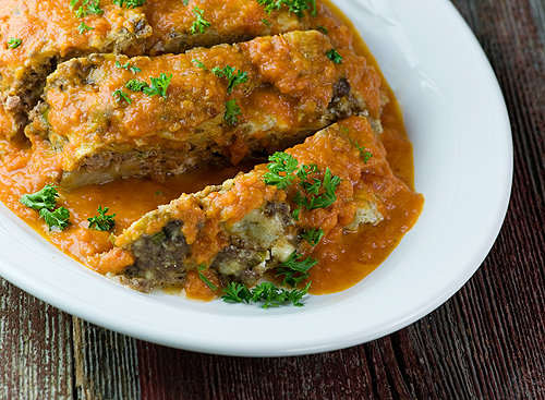 Ricotta Meatloaf slices on a plate.