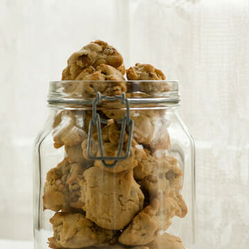 Hermit Cookies in a glass cookie jar.