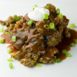 Mexican meatloaf on a plate.