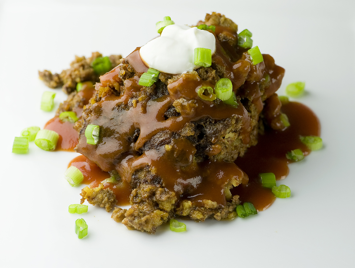 Slow cooker Mexican meatloaf on a plate.