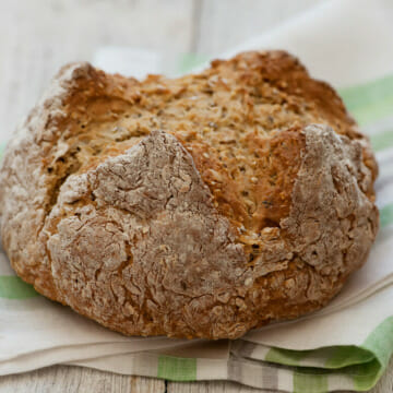 Irish Brown Bread on a dishcloth.