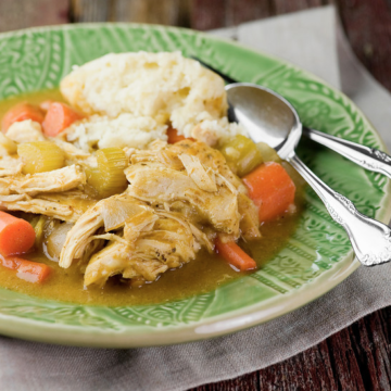 Slow Cooker Chicken and Dumplings on a plate.