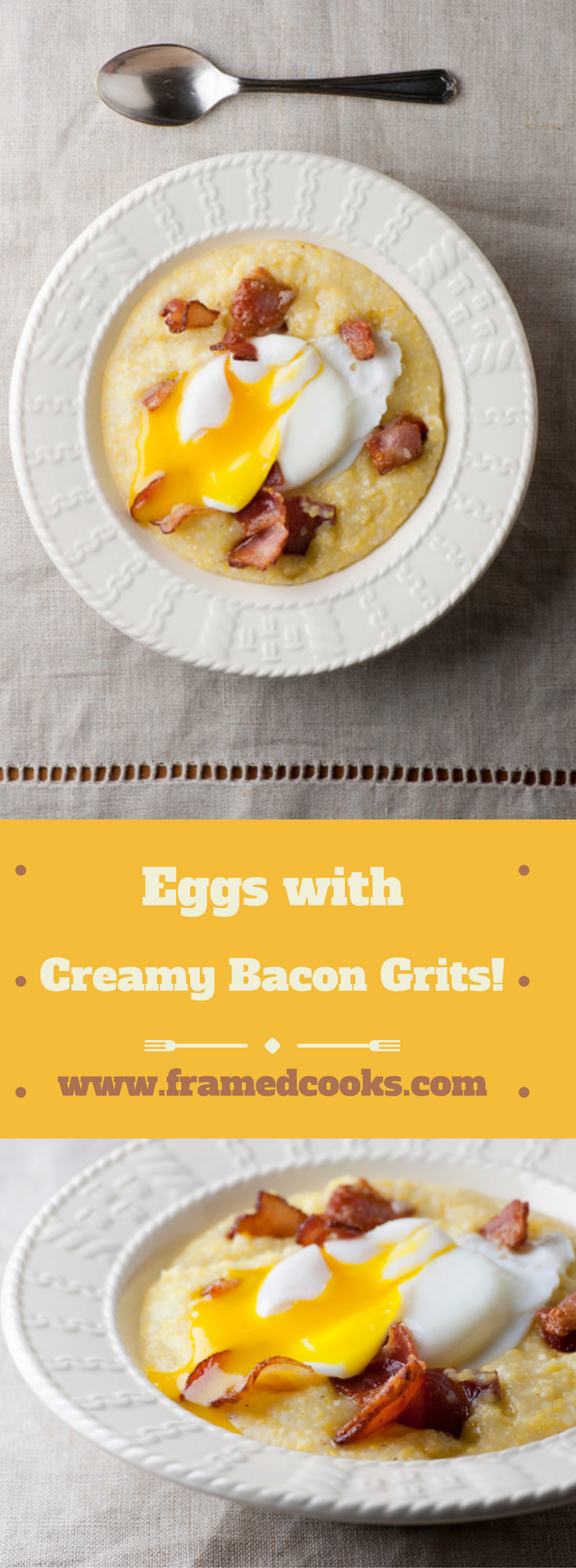 Soft cooked eggs with creamy bacon grits just may be the ultimate comfort food! Cook up a bowl today with this easy recipe.