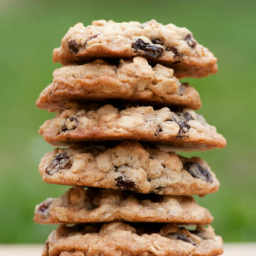 Rum Raisin Oatmeal Cookies in a stack.