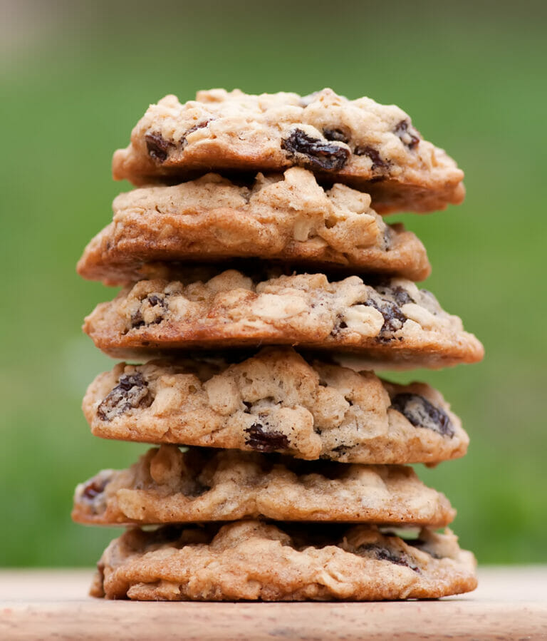 Rum Raisin Oatmeal Cookies in a stack.