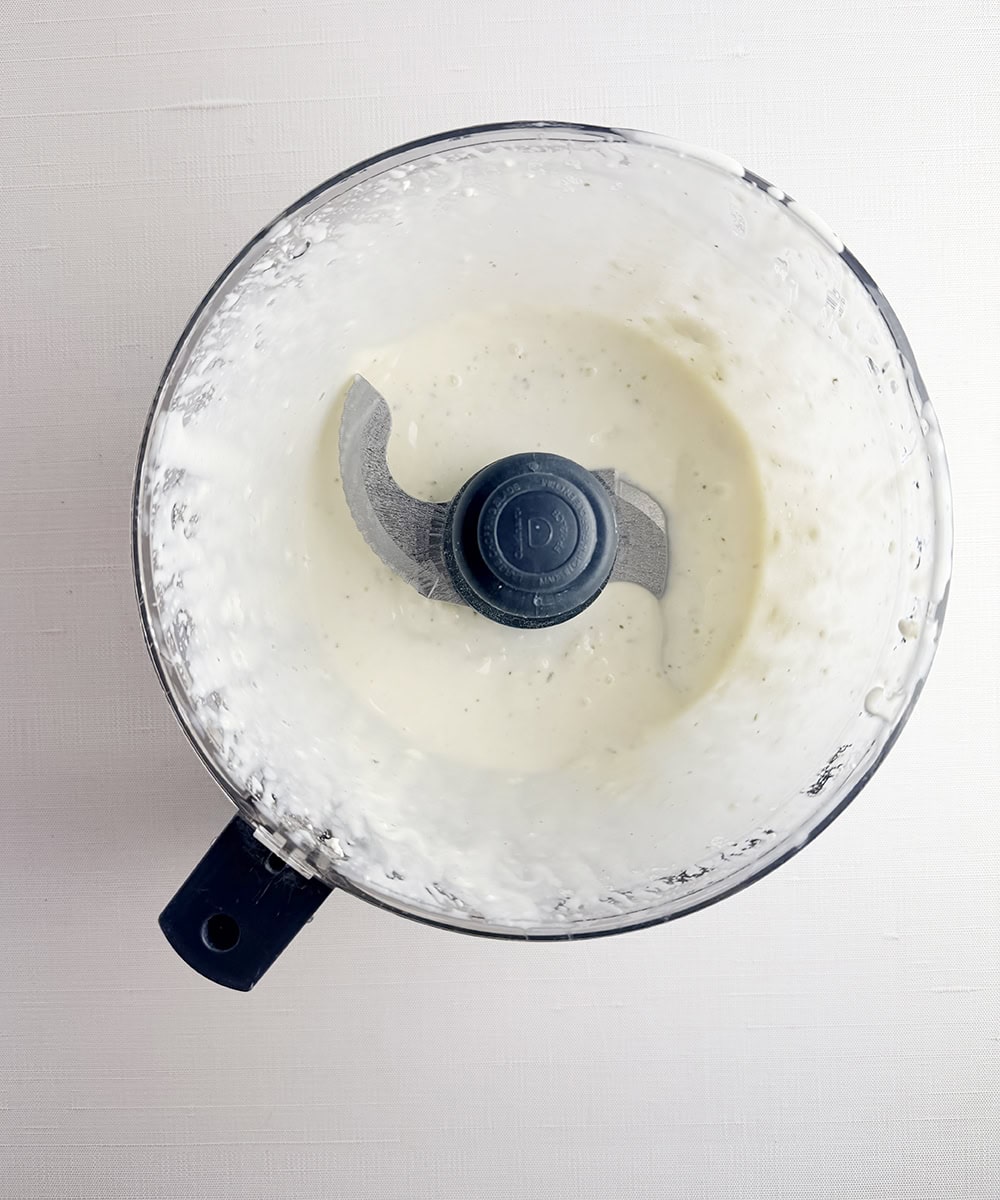 Boursin salad dressing in a food processor.