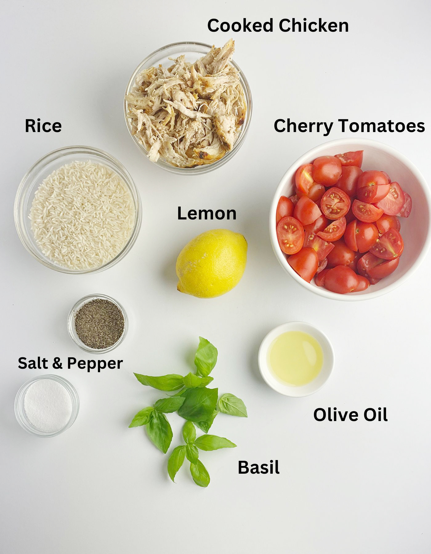 Ingredients needed for chicken rice salad.
