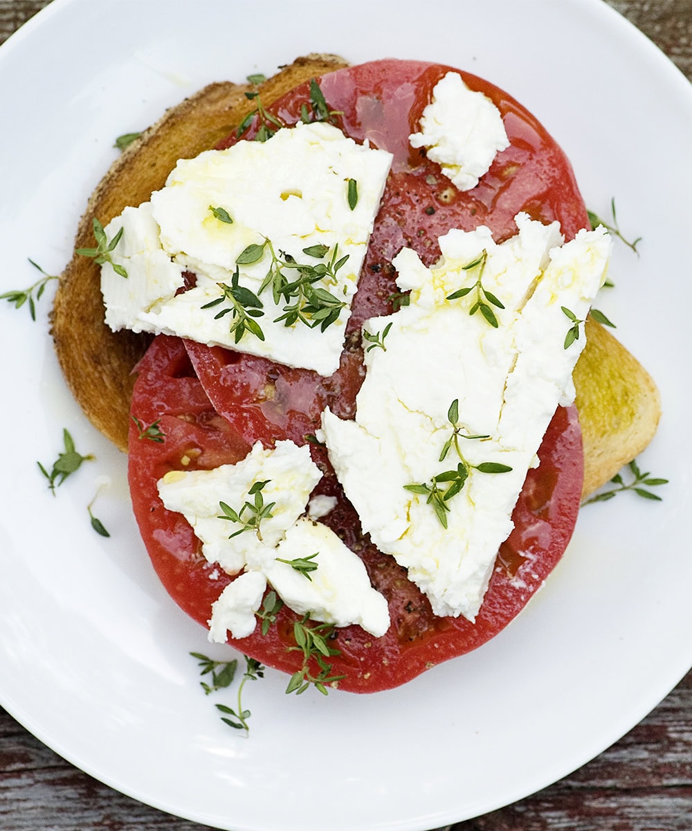 Finished tomato feta sandwich.