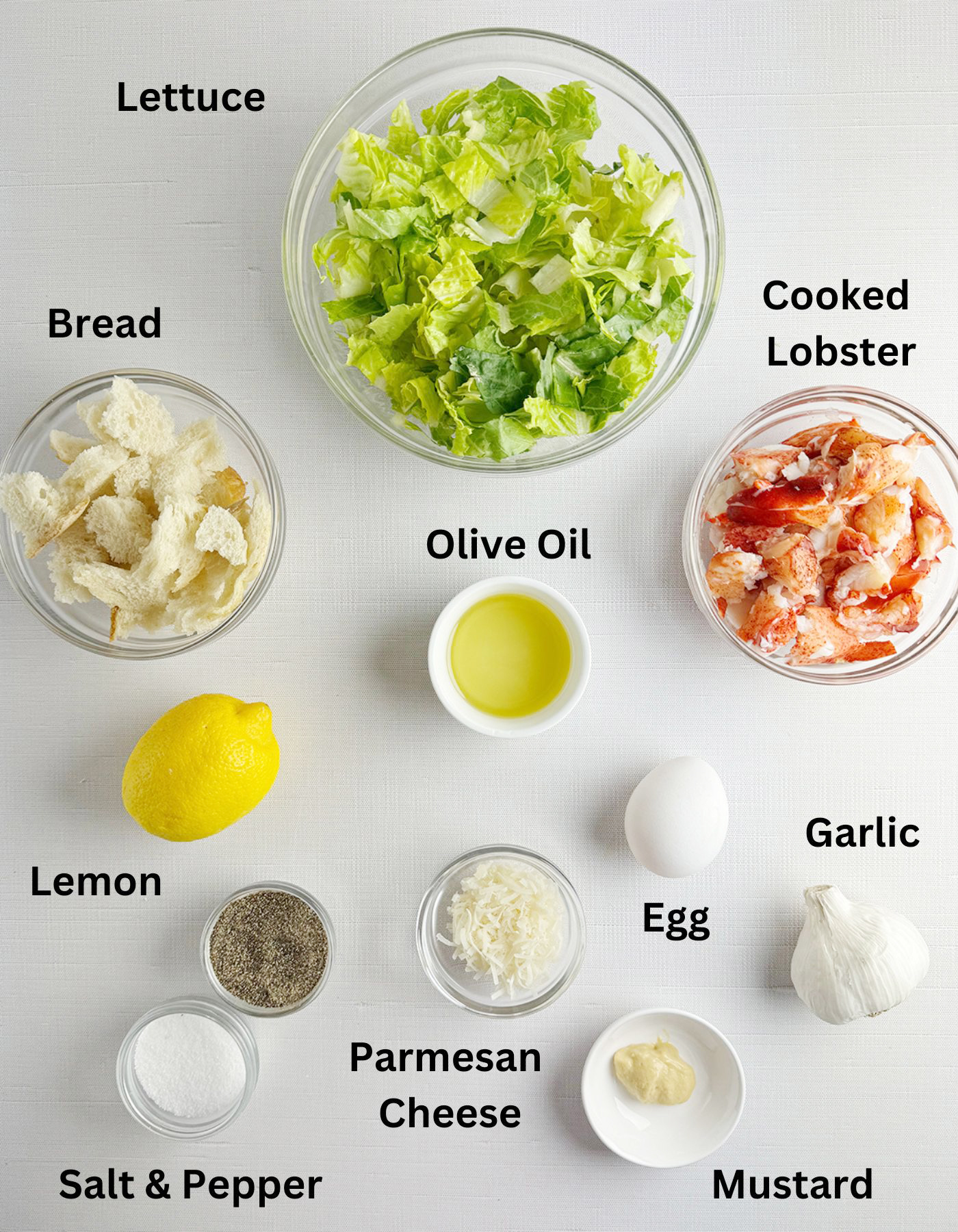 Ingredients needed for Lobster Caesar Salad.