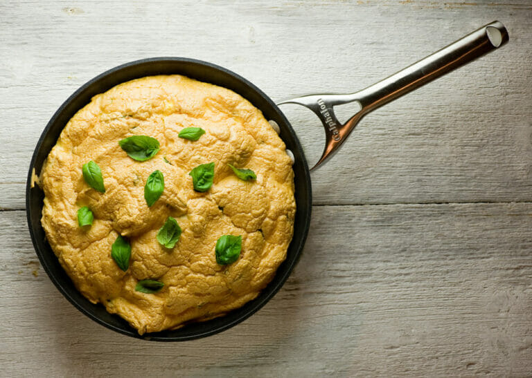 Basil and Goat Cheese Skillet Souffle