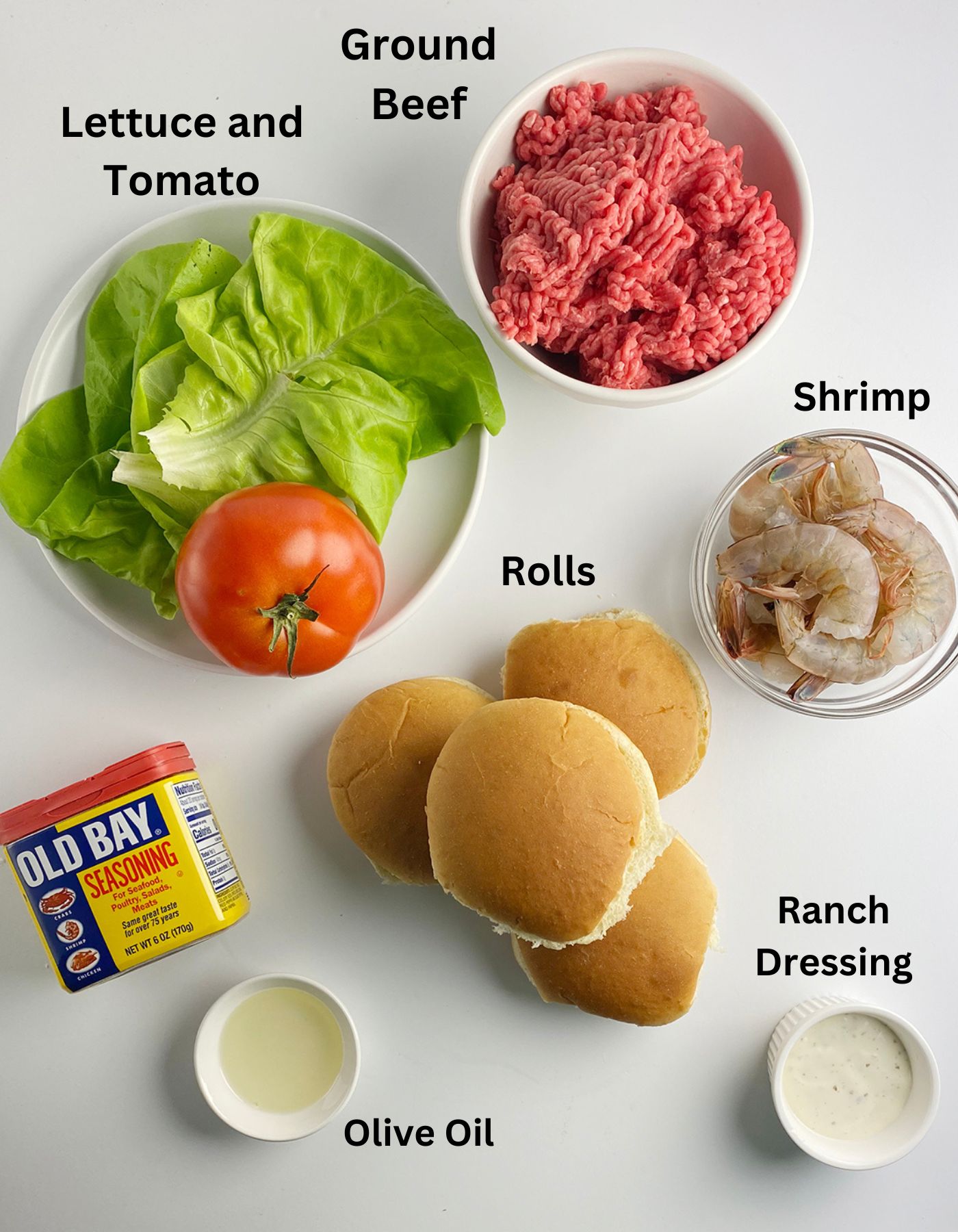 Ingredients for surf and turf burgers.