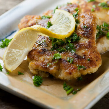 Chicken Francese on a plate.